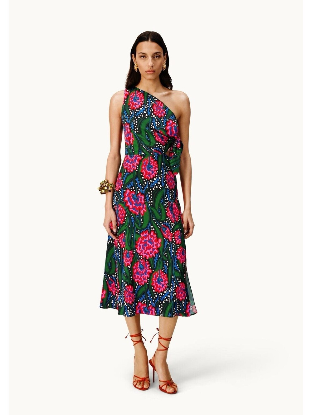 Mirae Paris Multicolor One Shoulder Debora Dahlia Dress 38